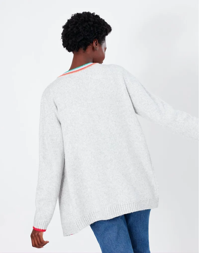 Joules Ladies Kadie Slouchy Grey Marl Cardigan-2